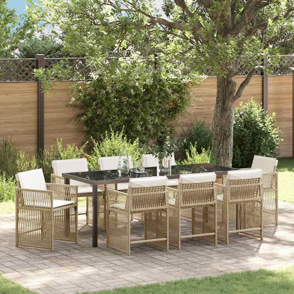 Have spisebordssæt i beige polyrattan med glasbord - 9 dele