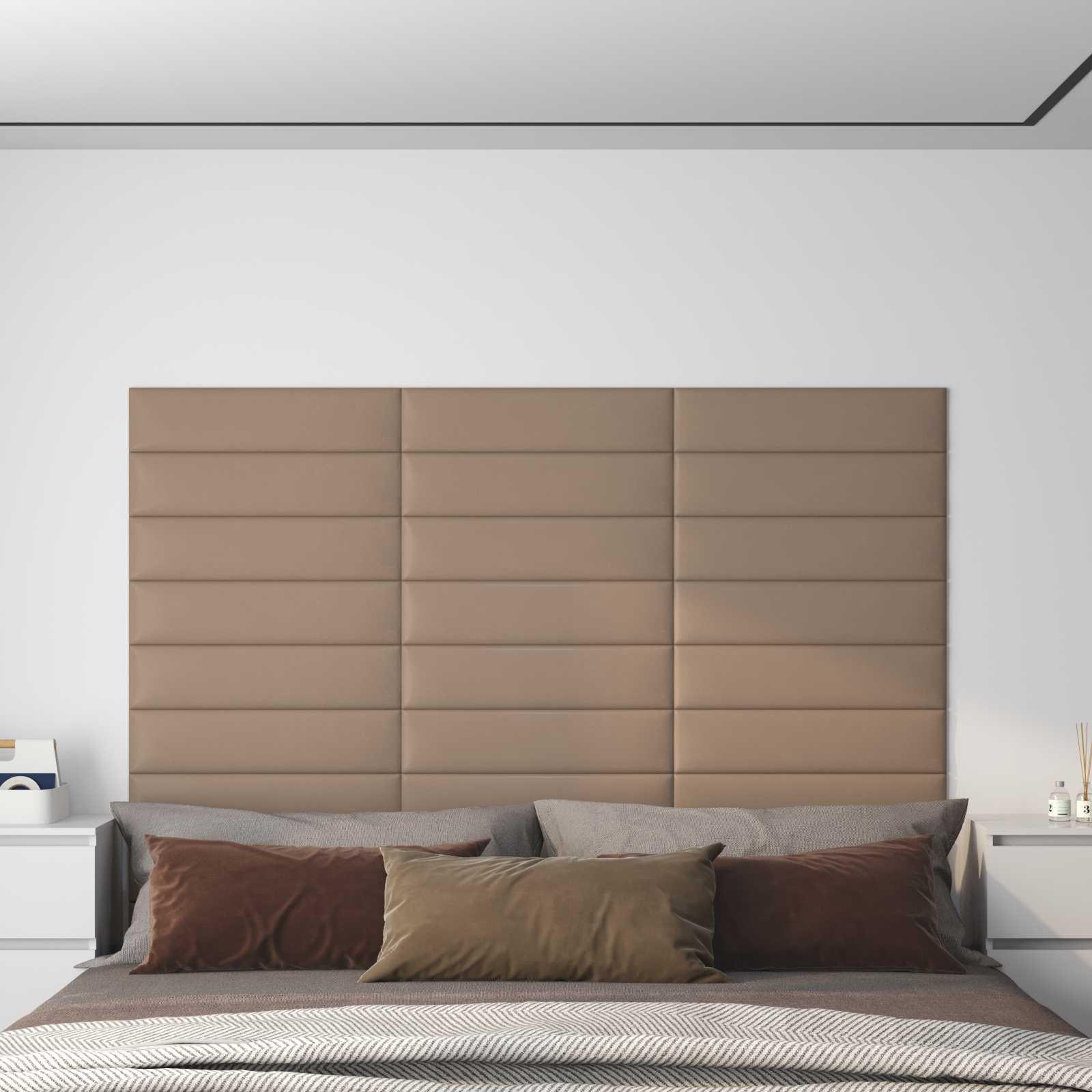 Væghovedgærde - 12 paneler 60 × 15 cm - cappuccino stof