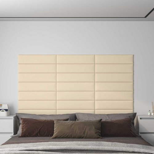 Væghovedgærde - 12 paneler 60 × 15 cm i creme stof