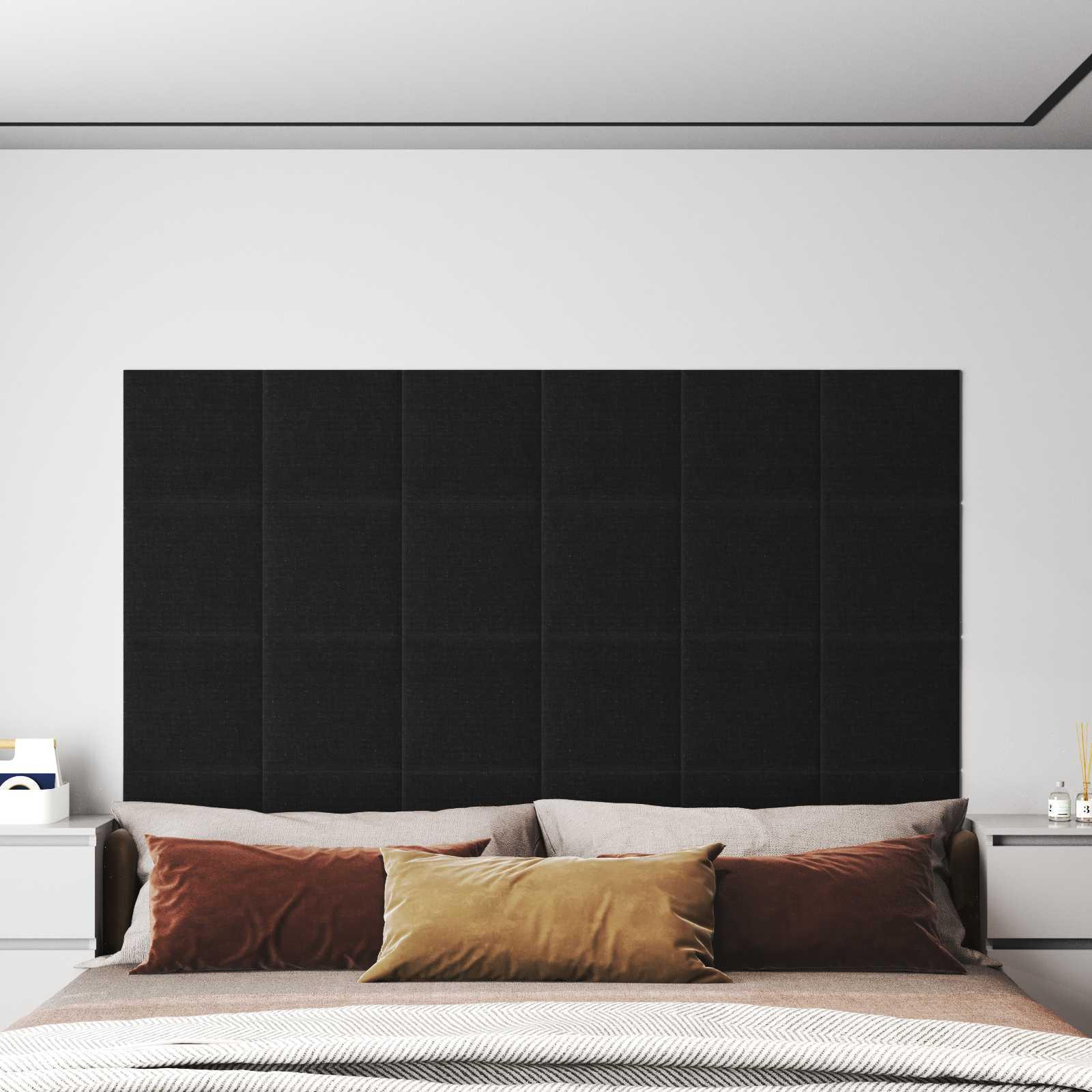 Væghovedgærde 12 stk - 30 × 30 cm - sort stof