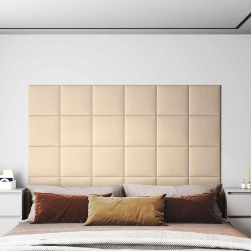 Væghovedgærde - 12 paneler 30 × 30 cm i creme stof