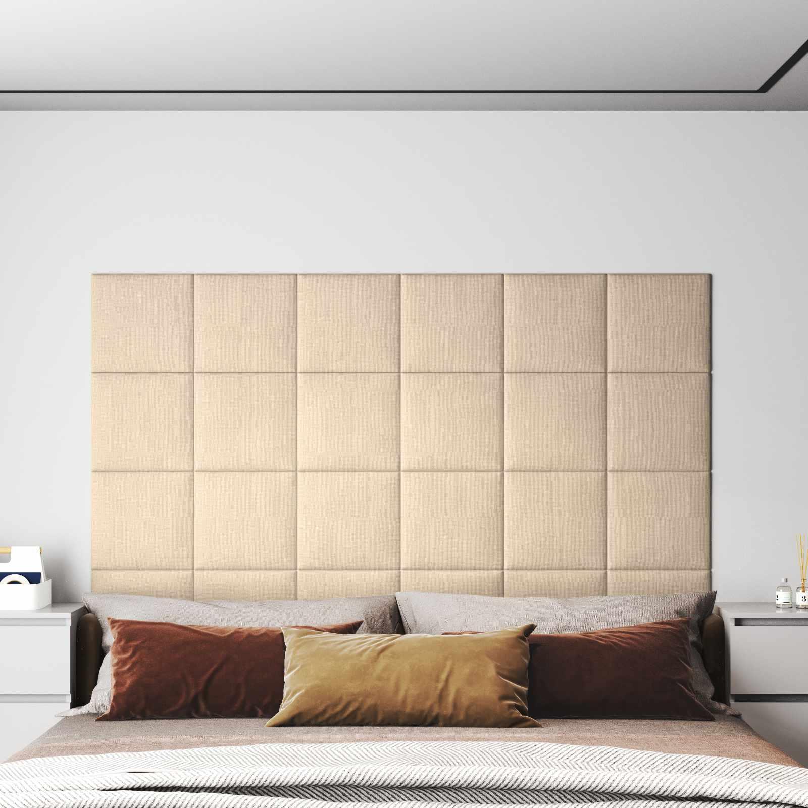 Væghovedgærde - 12 paneler 30 × 30 cm i creme stof