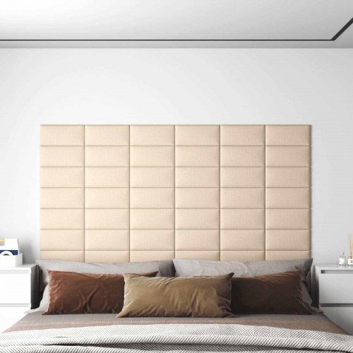 Væghovedgærde - 12 paneler 30 × 15 cm i creme stof