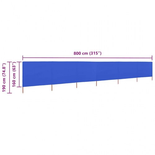 6-panels læsejl 800 × 160 cm - stof, azurblå