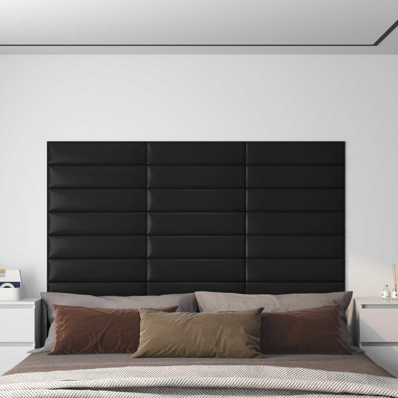 Væghovedgærde - 12 paneler 60 × 15 cm - sort stof