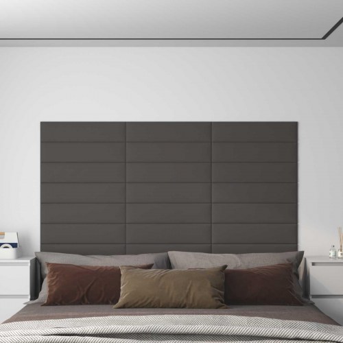 Væghovedgærde - 12 paneler 60 × 15 cm, mørkegrå stof