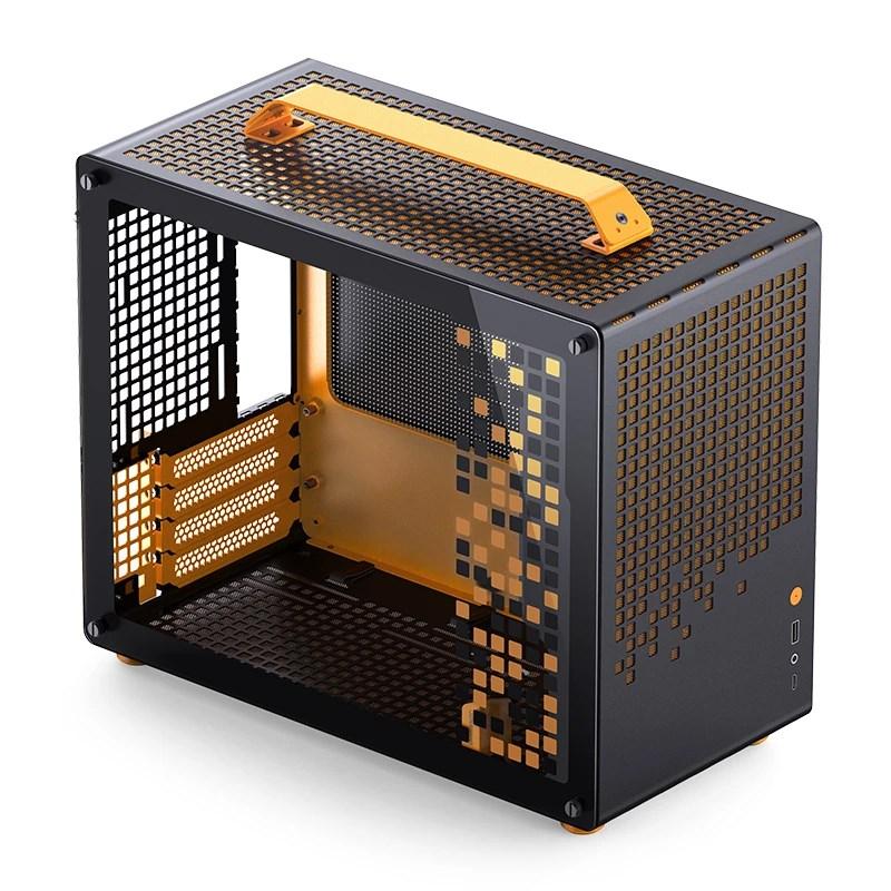 JONSPLUS Z20 mATX pc-kabinet med bærehåndtag – sort/orange billede