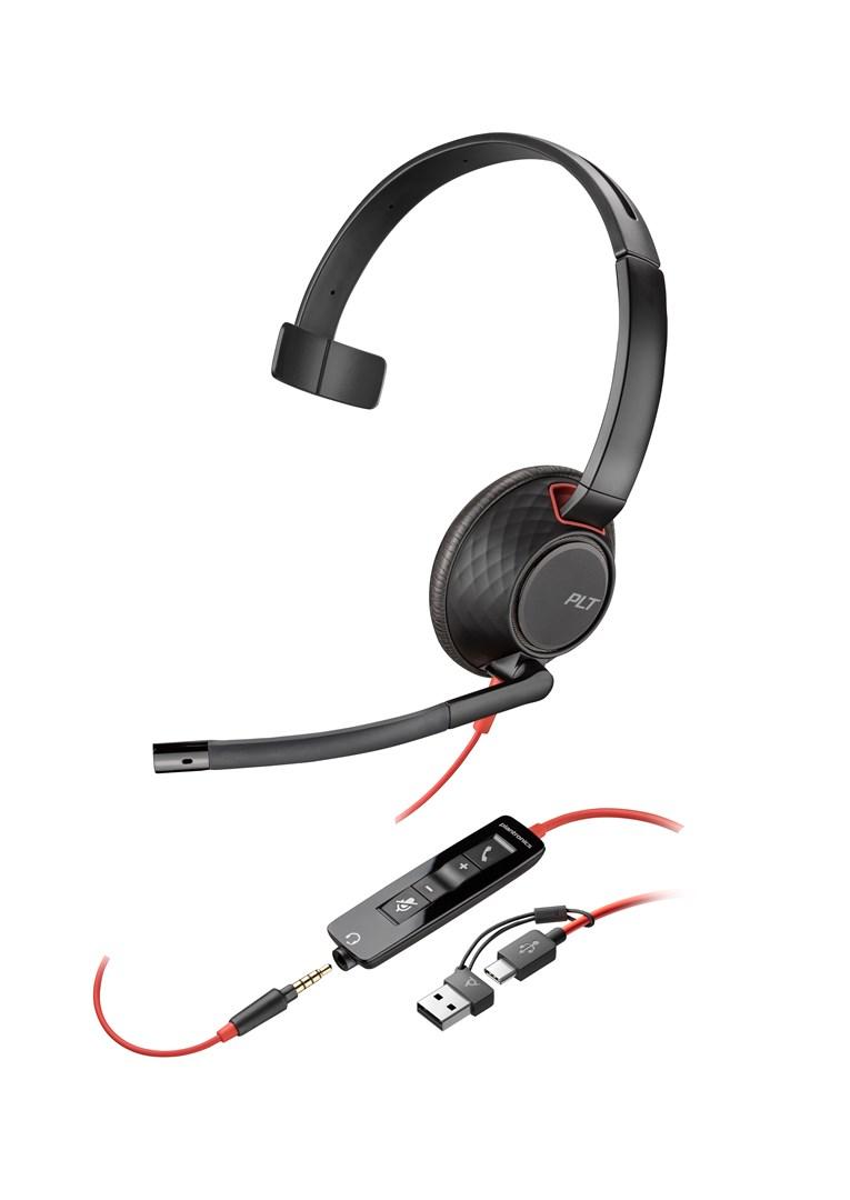 HP Poly Blackwire 5210 mono headset – USB-C med 3,5 mm og USB-C/A adapter (bulk) billede