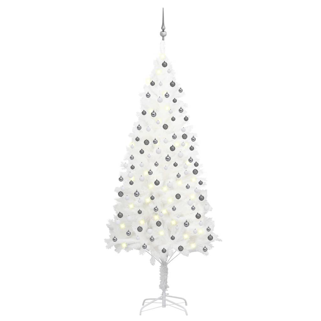 Billede af Kunstigt juletræ med lys og kuglesæt 210 cm hvid hos Boligcenter.dk