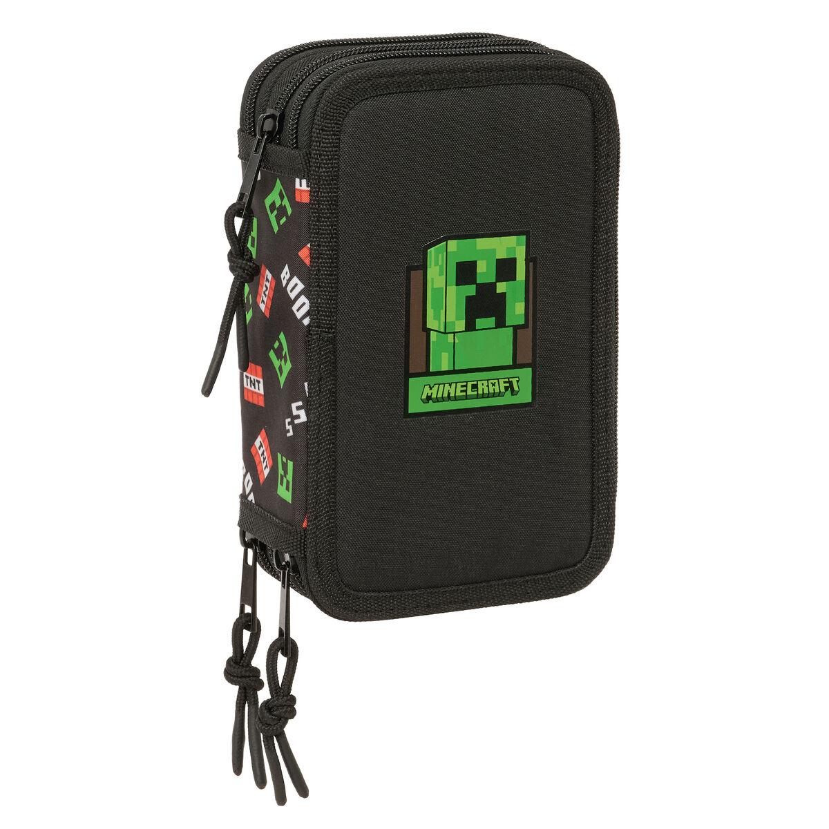 Minecraft tredobbelt penalhus - sort, 12,5 × 19,5 × 5,5 cm - 37 dele