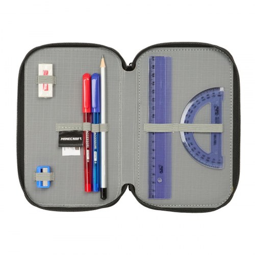 Minecraft tredobbelt penalhus - sort, 12,5 × 19,5 × 5,5 cm - 37 dele