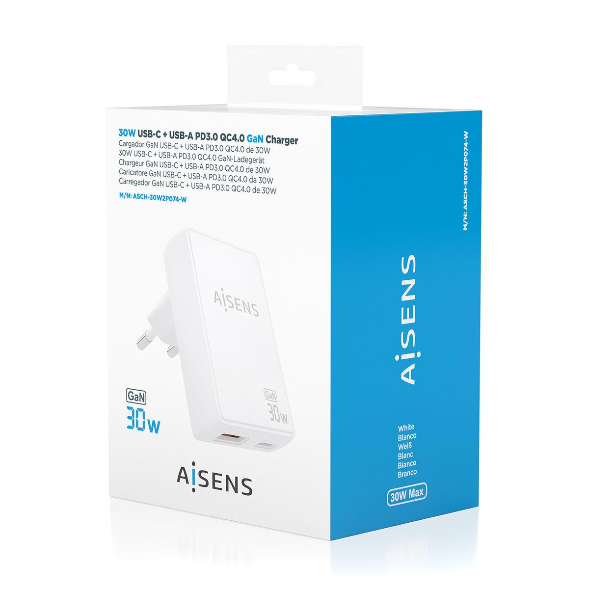 Aisens ASCH-30W2P074-W vægoplader 30 W - hvid, USB-C