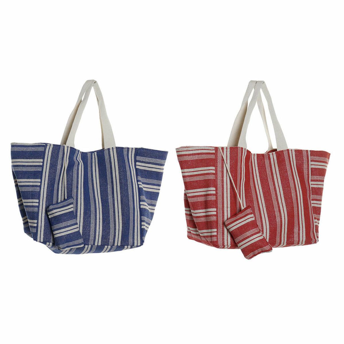 Strandtaske med pung - blå/rød, striber, 39 × 26 × 34 cm