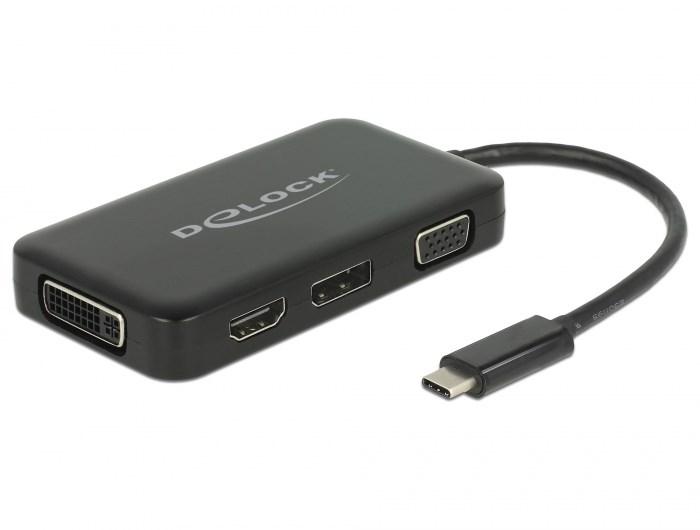 DeLOCK 63929 USB-C til HDMI/DisplayPort/DVI/VGA – sort adapter billede