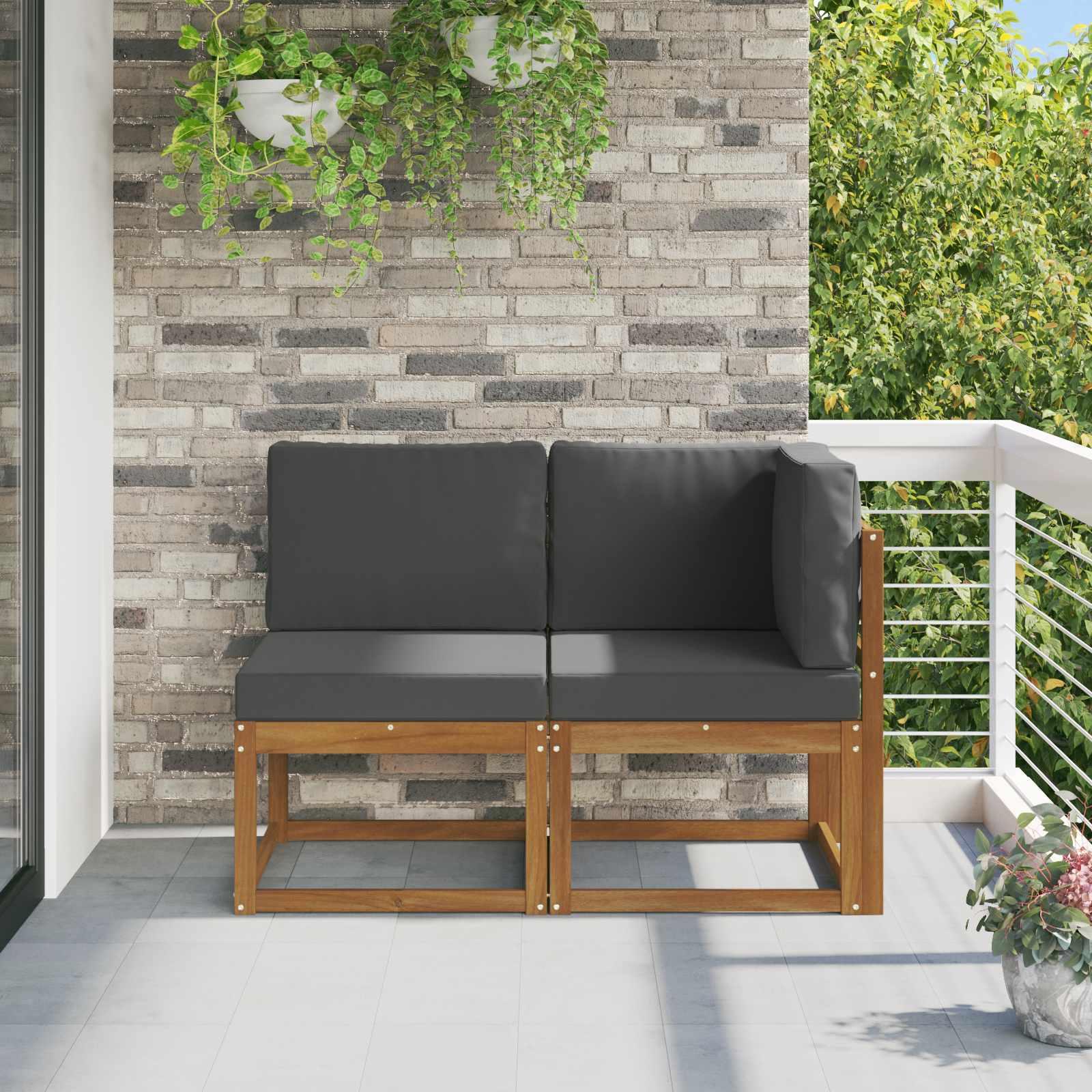 Udendørs Bord Massivt Akacietræ 59 X 59 X 37 Cm - Naturlig og antracit / 1x midte +1x hjørne