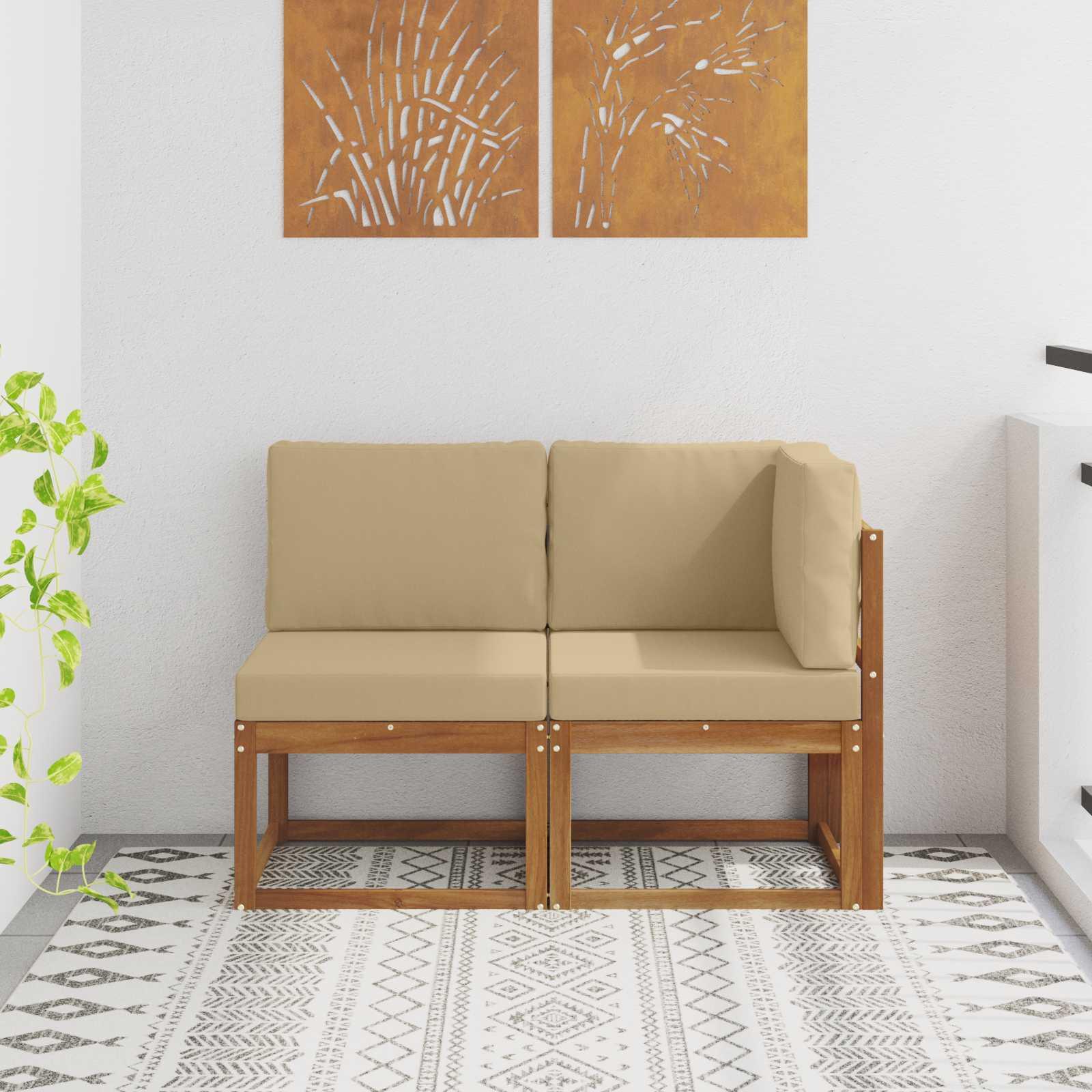 Udendørs Bord Massivt Akacietræ 59 X 59 X 37 Cm - Naturlig og beige / 1x midte +1x hjørne