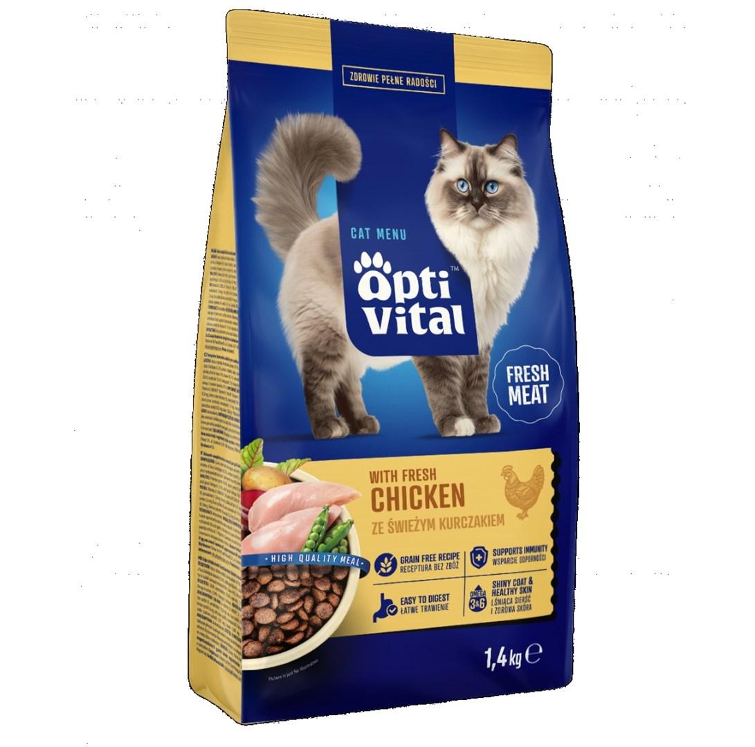 OptiVital tørfoder til kat med frisk kylling – 1,4 kg
