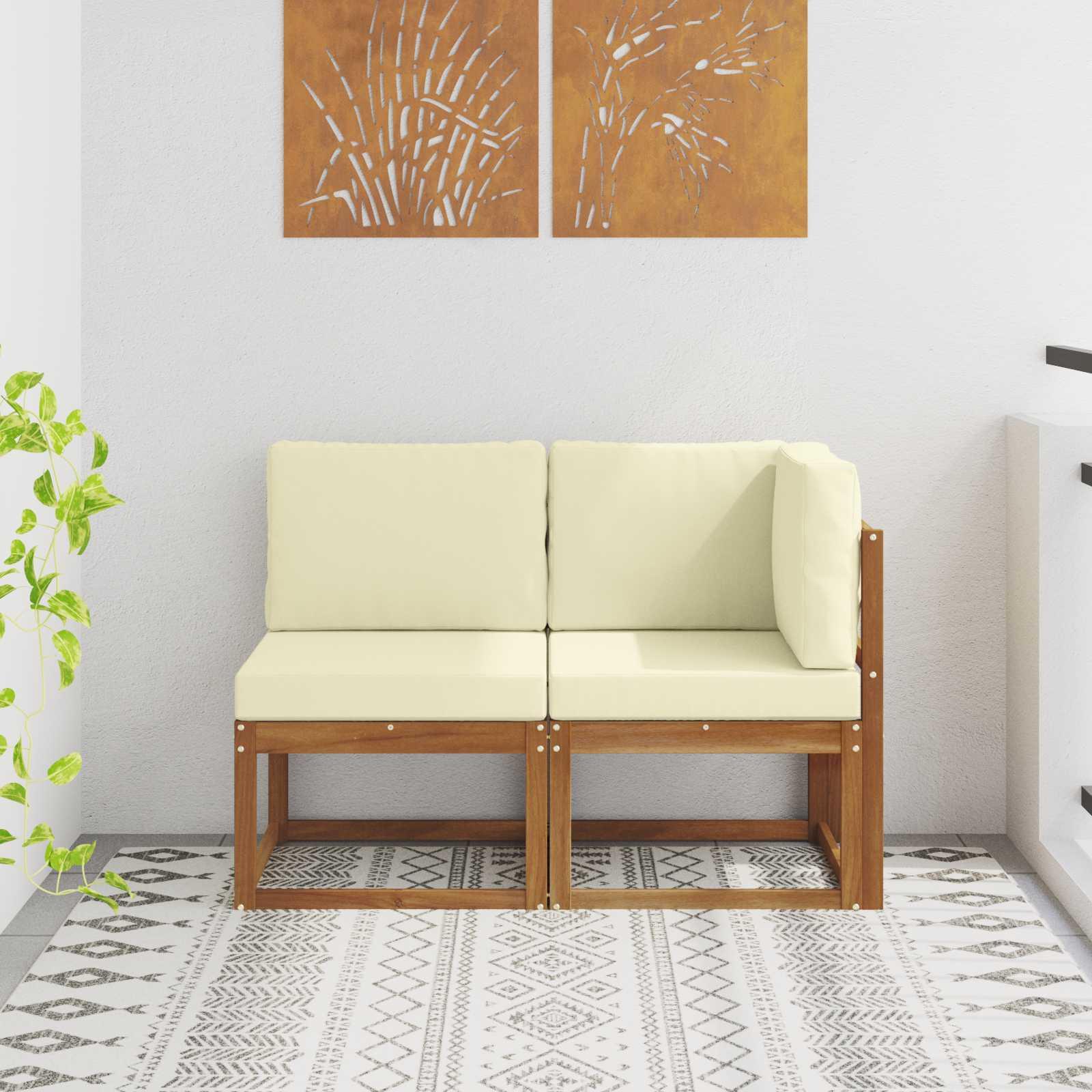 Udendørs Bord Massivt Akacietræ 59 X 59 X 37 Cm - Natur og cremefarvet / 1x midte +1x hjørne