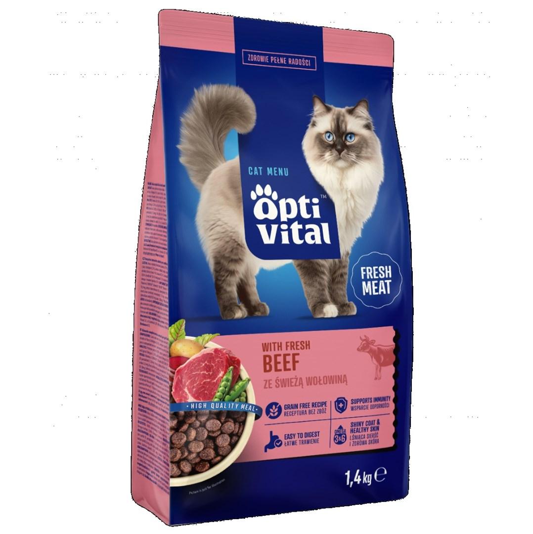 OptiVital tørfoder til kat – med frisk oksekød 1,4 kg