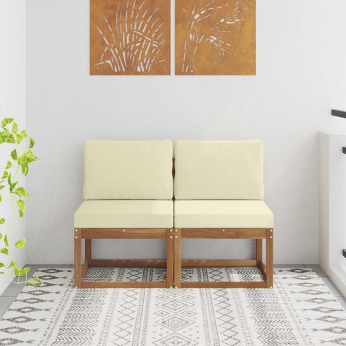 2 Stk Udendørs Mellem Sofa Massivt Akacietræ Naturfarvet