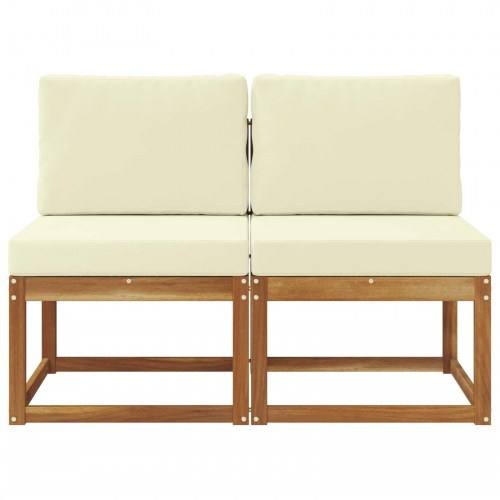 2 Stk Udendørs Mellem Sofa Massivt Akacietræ Naturfarvet