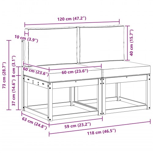 2 Stk Udendørs Mellem Sofa Massivt Akacietræ Naturfarvet