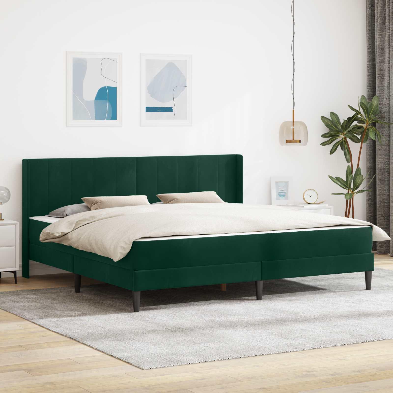 Sengeramme Med Madras Med Hovedgærde Fløjl - Mørkegrøn / 200 x 200 cm