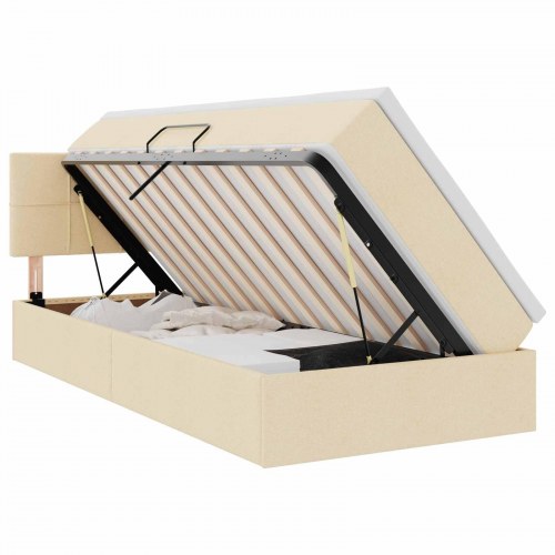 LED opbevaringsseng med madras - creme 100 x 200 cm, stof