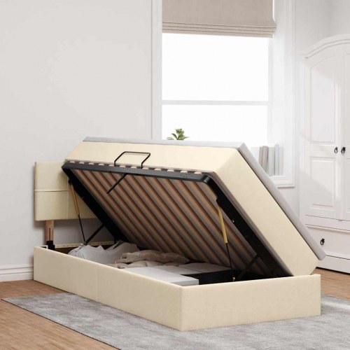 LED opbevaringsseng med madras - creme 100 x 200 cm, stof