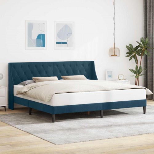 Sengestel med hovedgærde i fløjl - blå, 180 × 200 cm