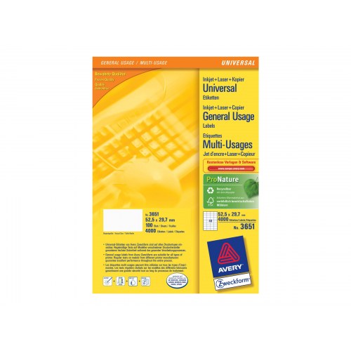 Avery Dennison universallabels - ANSI A Letter 216 × 279 mm, 200 ark, skinnende hvid