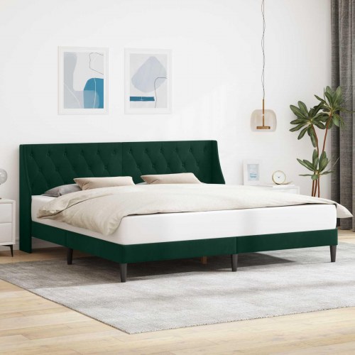 Sengestel med hovedgærde i fløjl - mørkegrøn 180 × 200 cm