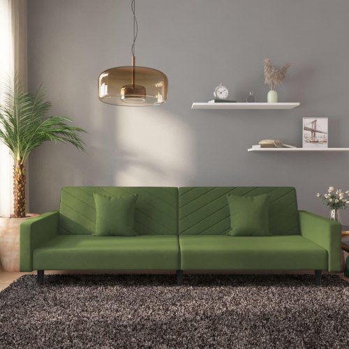 2-personers sovesofa i fløjl med 2 puder - mørkegrøn