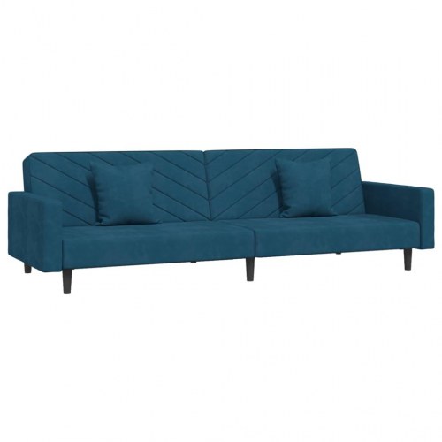 2-personers sovesofa i fløjl med 2 puder - blå