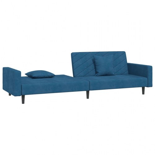2-personers sovesofa i fløjl med 2 puder - blå