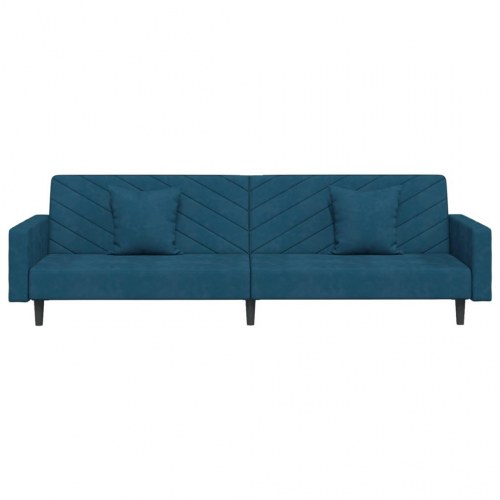 2-personers sovesofa i fløjl med 2 puder - blå