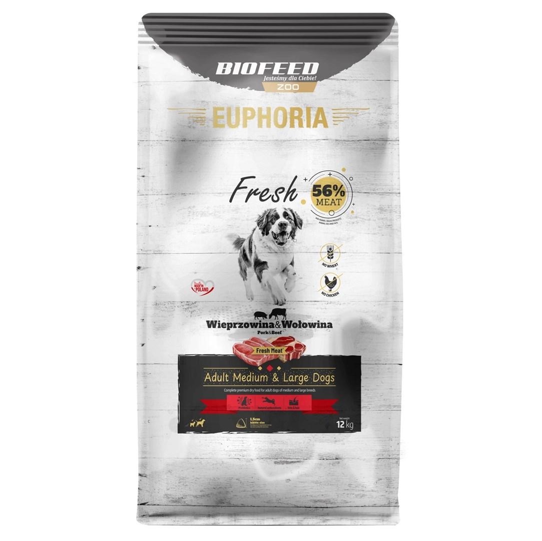 BIOFEED Euphoria Fresh Adult Medium & Large - tørfoder til hunde, svinekød med oksekød - 12 kg