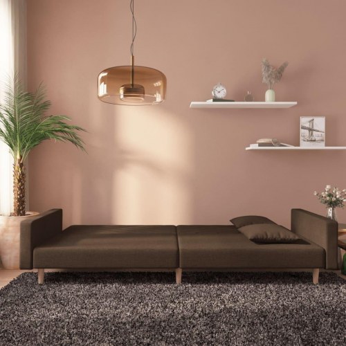 2-personers sovesofa med 2 puder - stof, brun