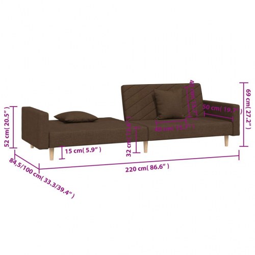 2-personers sovesofa med 2 puder - stof, brun