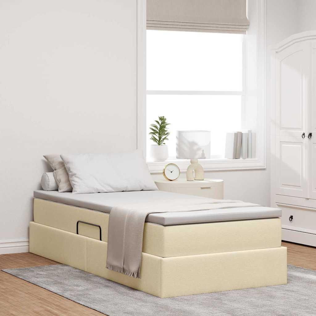 Seng med opbevaring og madras - creme 100 x 200 cm, polyester