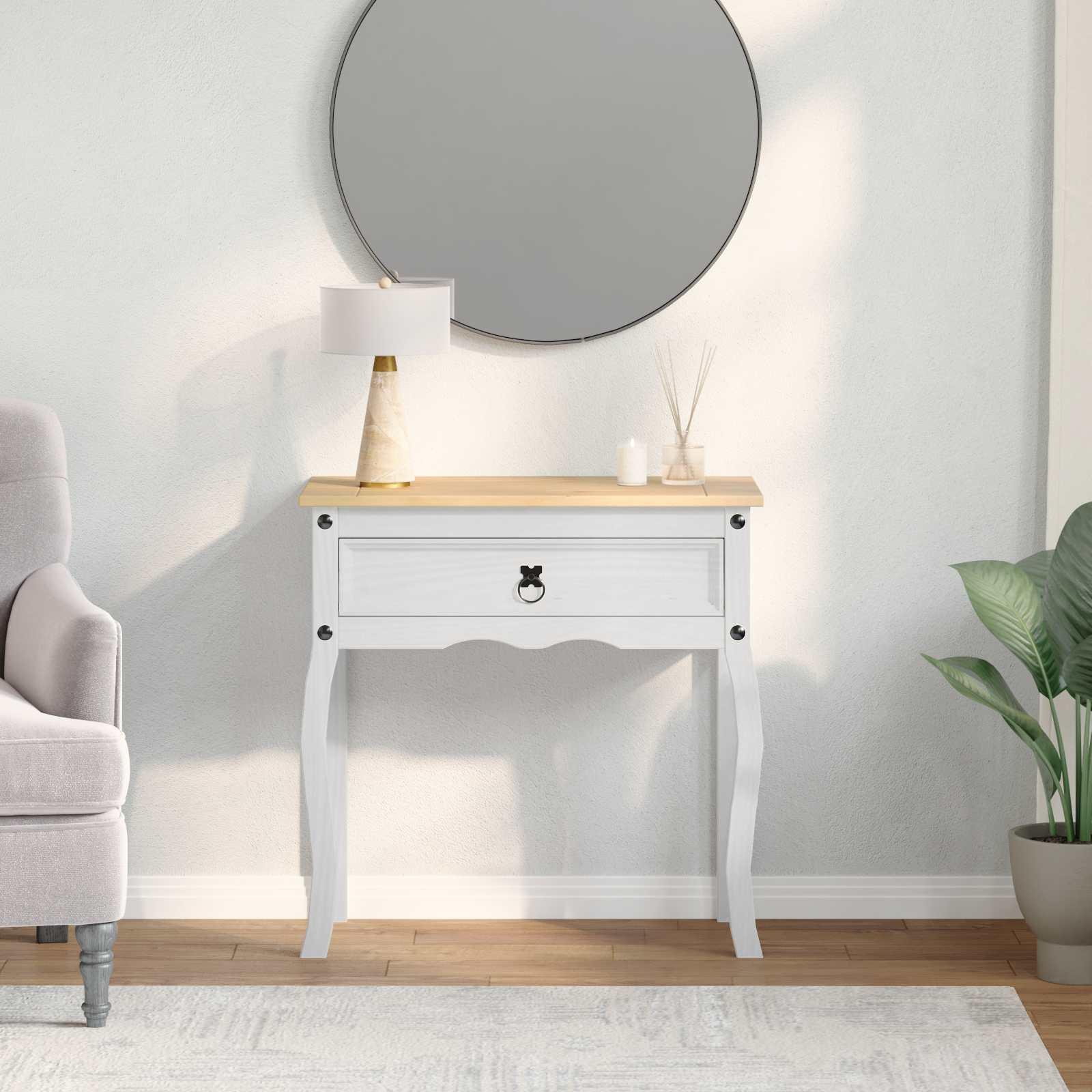 Konsolbord med skuffe Hvid 73 x 35 x 73 cm Massiv fyrretræ