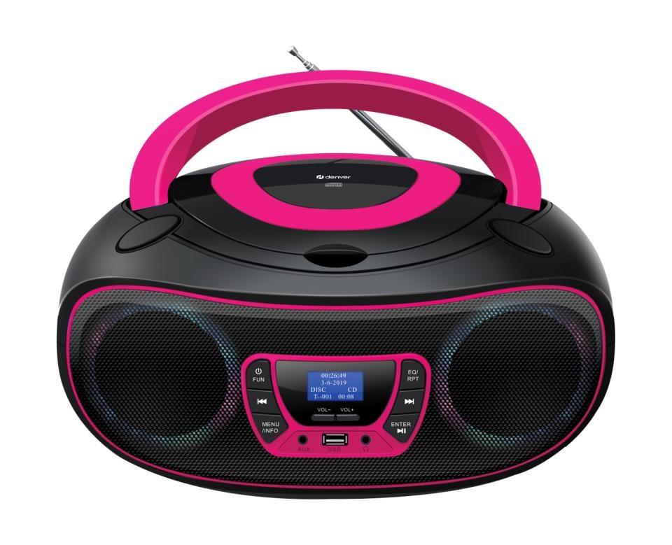 Denver TDB-212P bærbar CD‑afspiller med Bluetooth - Pink billede
