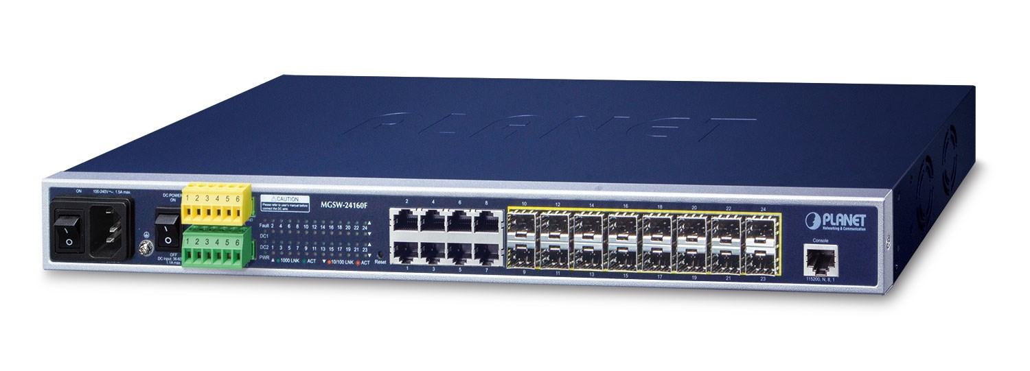 Planet MGSW-24160F L2+ Managed Gigabit switch med 8 PoE, 16 SFP - 1U, blå billede