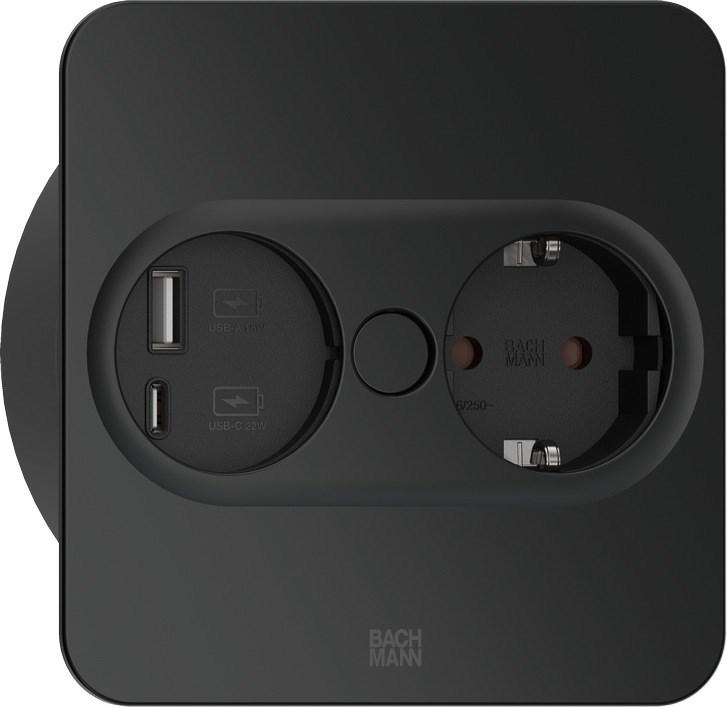 Bachmann 946.105 indbygnings-stikdåse Type F + USB-A/USB-C - rustfrit stål