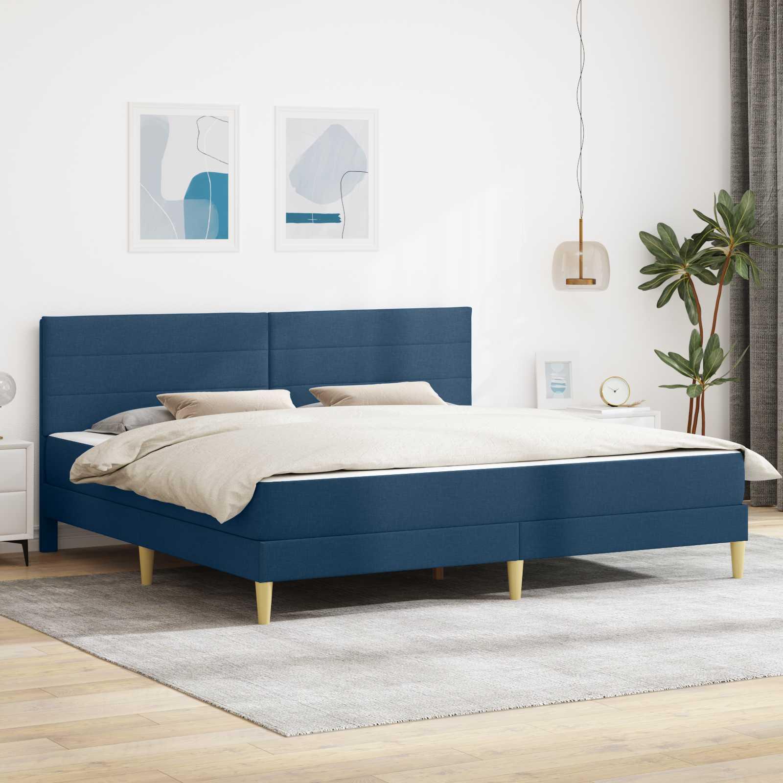 Sengestel med skummadras - blå 200 x 200 cm, polyester
