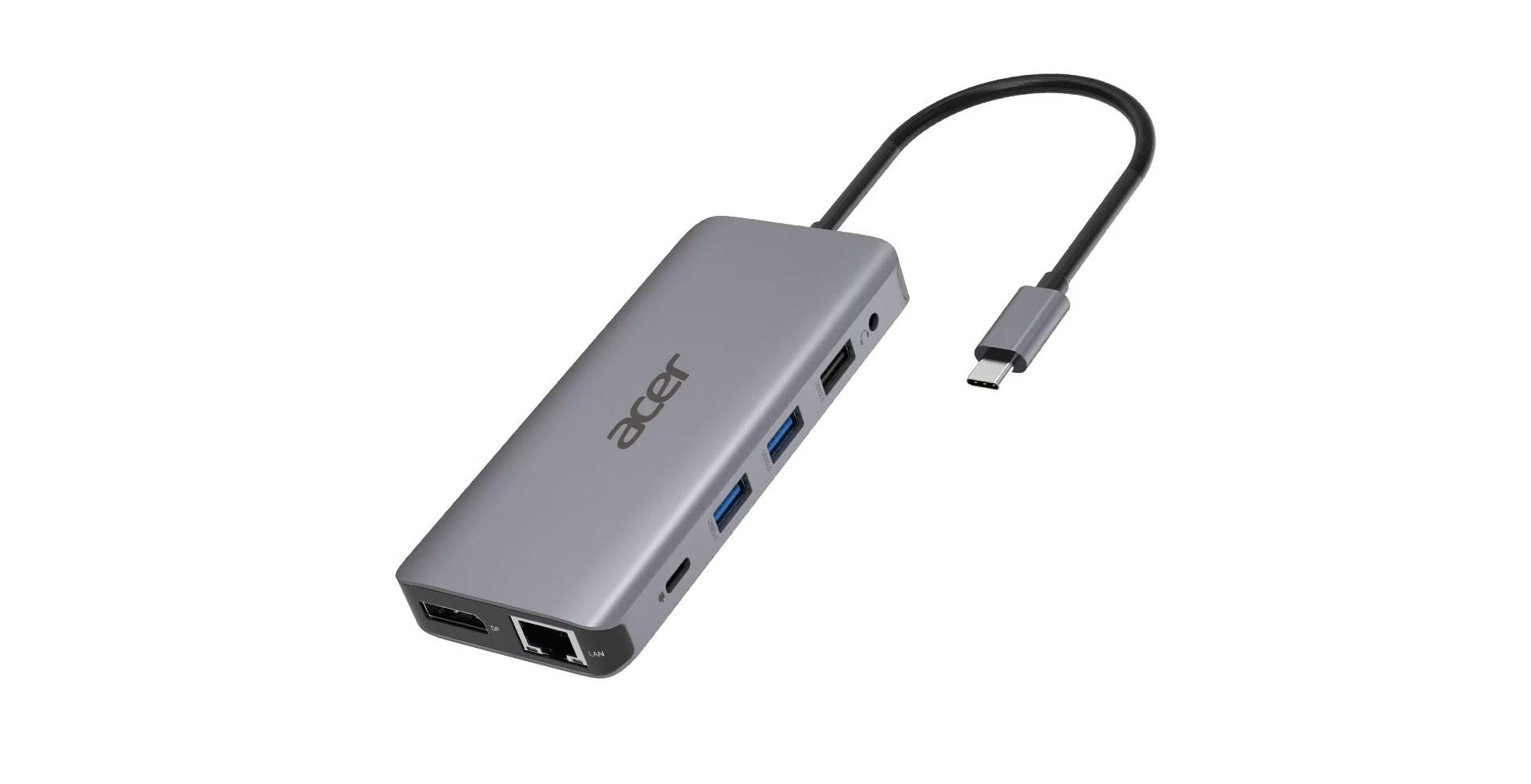 Acer 12-i-1 USB-C hub - sølv, 2x HDMI, DP, Gigabit LAN