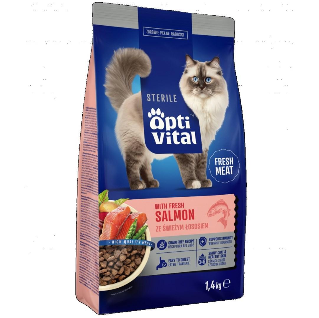 OptiVital Sterile tørfoder til kat - med frisk laks, 1,4 kg