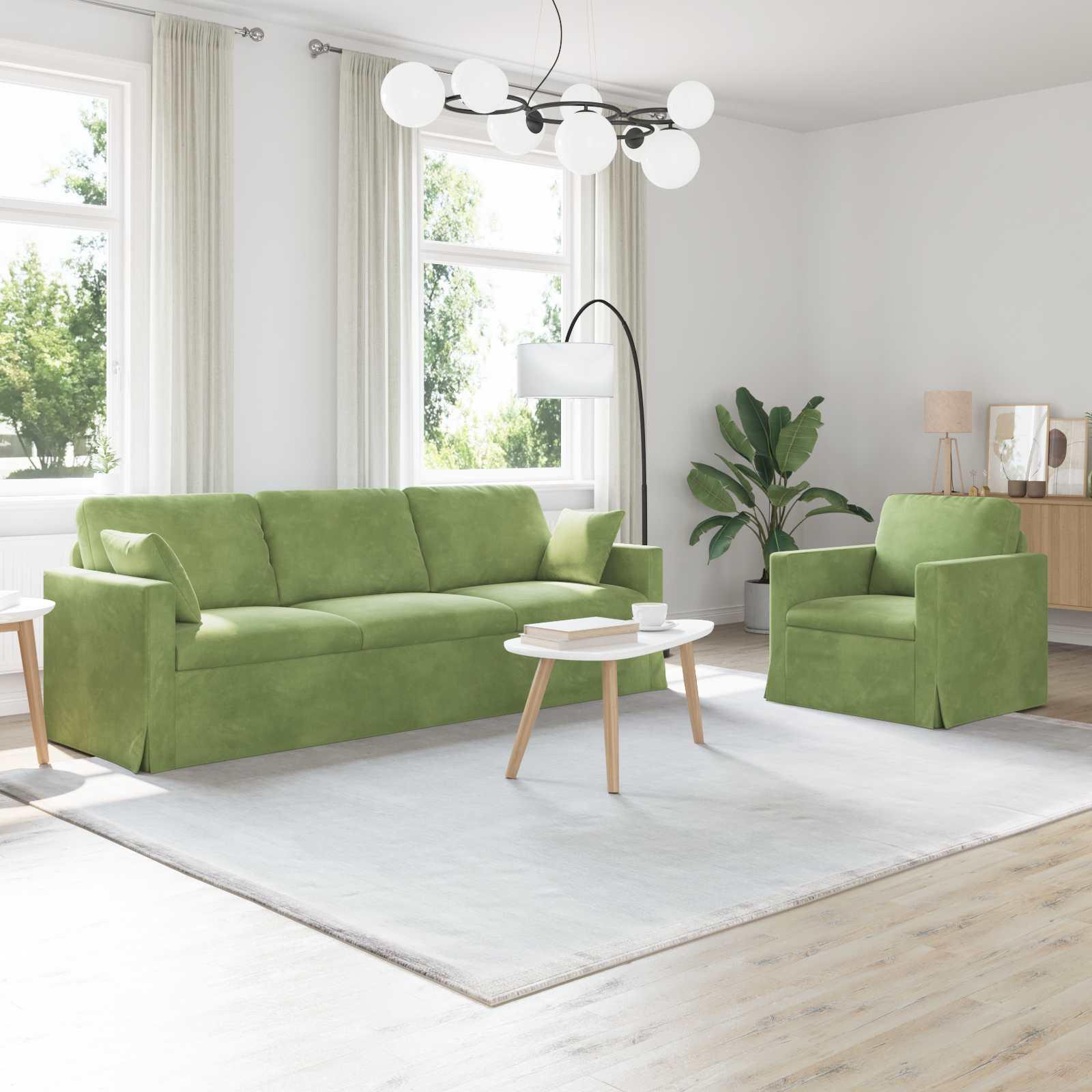 Sofa sæt i fløjl - 2 dele, lys grøn, 228 × 78 × 80 cm