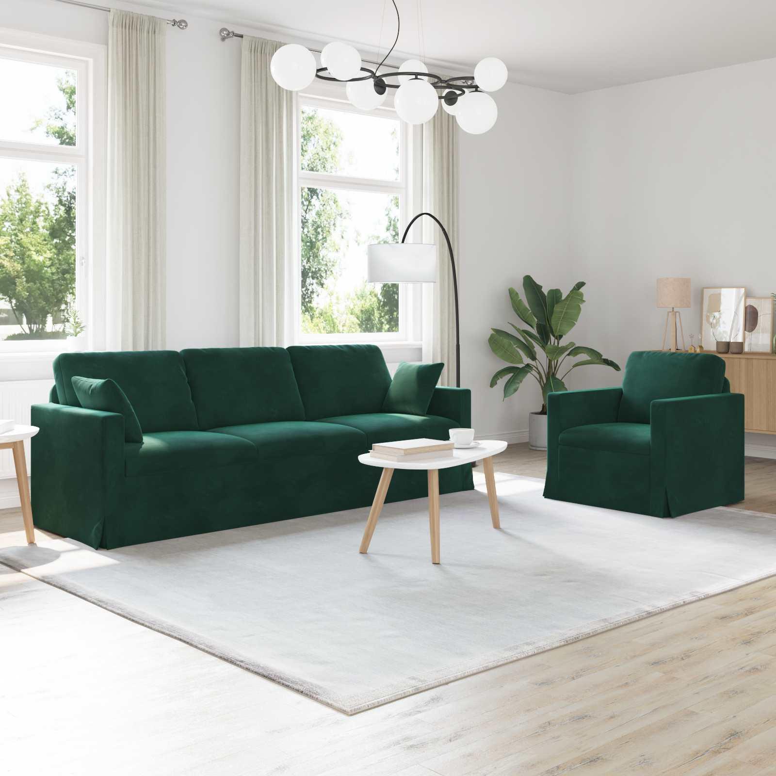 Sofa 2 stk Mørkegrøn 228 x 78 x 80 cm Fløjl