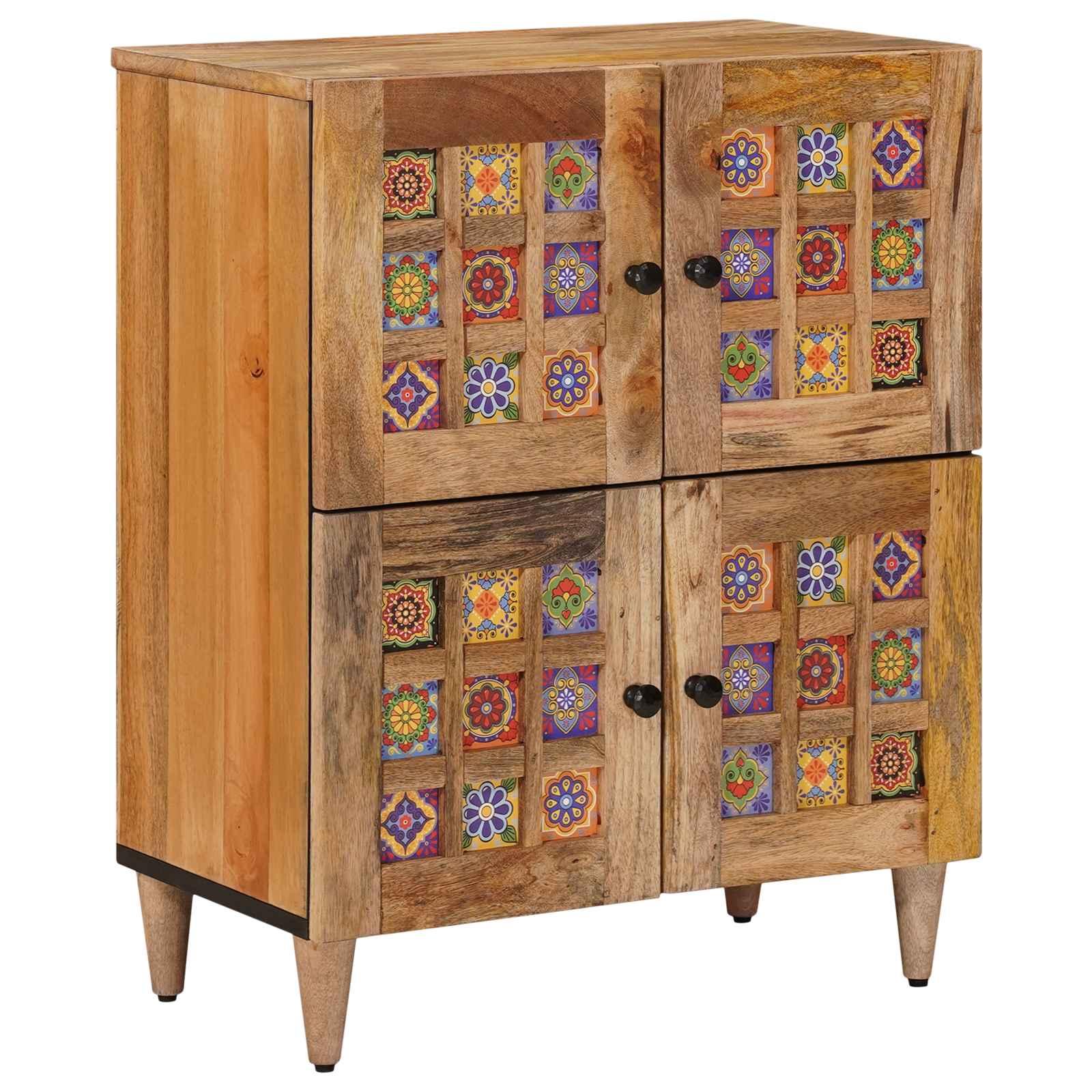 Sidebord med døre - natur, 60 × 33 × 75 cm, massivt mangotræ